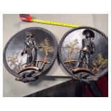 Cast Resin Wall Plaques Depicting Asian Figures on