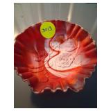 Imperial Red Slag Glass Bowl with Ruffled Edge and