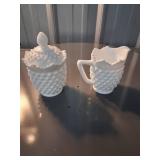4 Milk Glass Items Featuring Hobnail and Ruffled P