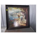 Framed Landscape Oil Painting Depicting Waterfront