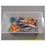 Scissors in Plastic Storage Bin