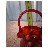 Fenton Ruby Glass Basket with Twisted Handle