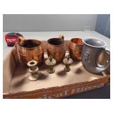Copper Tankards, Brass Decorative Items, and Ancho