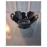Black Onyx Platter and Bowl with Scalloped Edges a