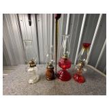 Oil Lamps with Glass Chimneys and Mixed Materials