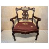 Victorian Accent Chair w/ Inlay & Needlepoint Seat