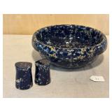 Contemporary Blue Bennington VT Bowl & S/P