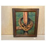 Signed Rope on Fence Oil on Canvas