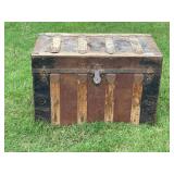Metal and Wood Flat Top Travel Trunk