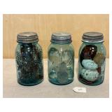 3 Ball Jars w/ Springs, Eggs, & Glass Stoppers