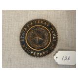TX. Sec. Jack Rains Brass Paperweight