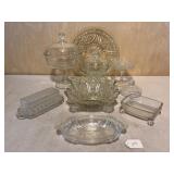 Group Lot of 9 Clear Glass Serving Pieces