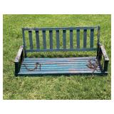 Weathered Green over Red Porch Swing