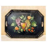 Tole Tray w/ Pierced Edge Hand Painted Fruit Scene