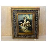 Oil on Board of 4 Dogs Housed in Ornate Frame
