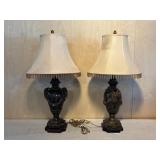 Pr of Composition Material Rams Head Table Lamps
