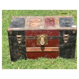 Metal and Wood Flat Top Travel Trunk