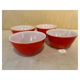 4 Red Pyrex Mixing Bowls
