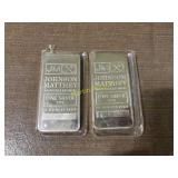 2 Johnson Matthey 10 ounce silver bars in plastic