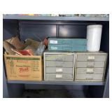 Sandpaper, metal storage bins with misc content