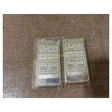 2 Johnson Matthey 10 ounce silver bars in plastic