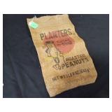 Planters roasted peanuts burlap bag, 1960s (empty) Planters roasted peanuts burlap bag, 1960s (empty)