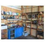 Corner full of auto tools, lubes, blue bench