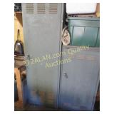 2 gray metal cabinets