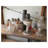 group of vintage oil lamps