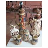 2 TALL Steins, 3 regular size, small pitcher