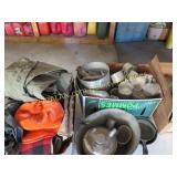 group of vintage camping supplies