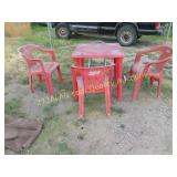 table, chairs and awning