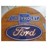 2 new tin signs, Ford, Chevrolet