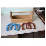 Wooden Box & Horse Shoes