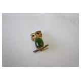 Sterling Silver with Gold Overlay Jade Owl Pin