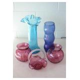 Cranberry & Crackle Glass Vases
