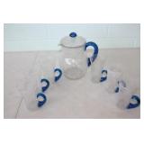 Crackle Glass Pitcher & 6 Glasses