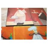 2 Chef Theme Glass Coasters & 2 Pictures
