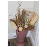 Metal Ash Bucket with Faux Flowers