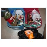 2 Totes with Christmas Items & Bag of Halloween