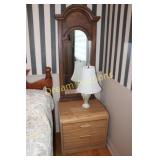 Side Table, Lamp & Mirror