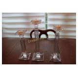 3 Glass Candle Holders, Tallest 16