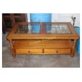 Wood & Glass Coffee Table 2 Drawers,  50x28x20H