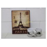 Paris & London Themed Sign 10.5x13.5 & 2 Mugs