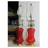 2 Tall Red Table Lamps 32H