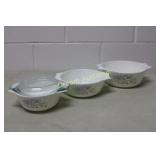 Vintage Pyrex 'Blue Iris' Dishes, One with Lid