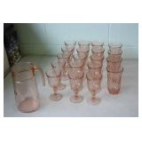 Pink Swirl Pitcher, Wine & Water Glasses