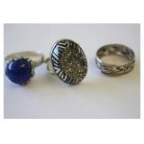 3 Sterling Silver Rings Size 11 & 11.5