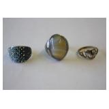 3 Sterling Silver Rings Size 7