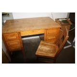 Vintage Wooden Desk & Chair 50 x 30 x 30.5H